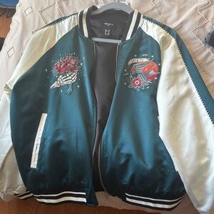 Embroidered Green and Cream Bomber Jacket